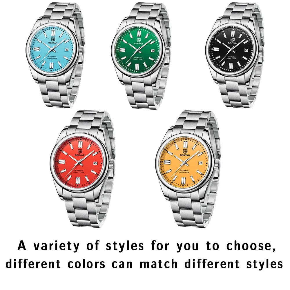 Stainless Steel Mechanical Watch – 10Bar Waterproof for Diving and Sports