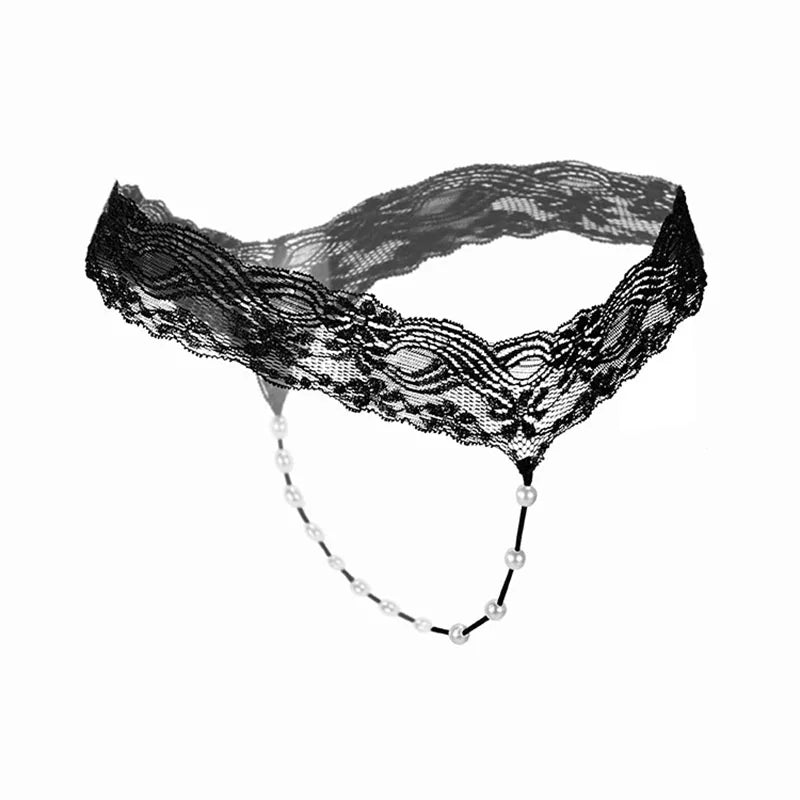 Lace G-String Thong – Pearl Back Bow Details for Sexy Lingerie