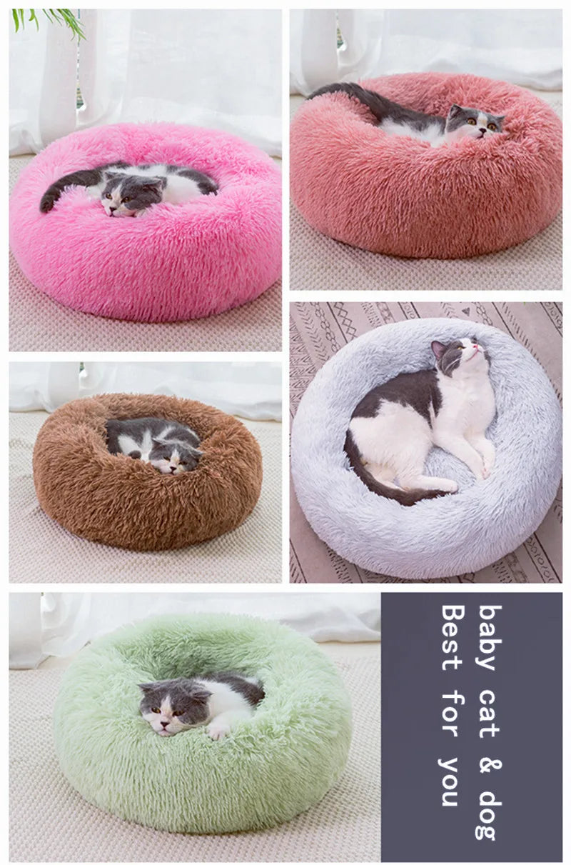 100cm Plush Donut Pet Bed – Calming Round Mat for Large Dogs and Cats