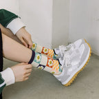 Floral Print Crew Socks – Kawaii Cotton Winter Hosiery for Women