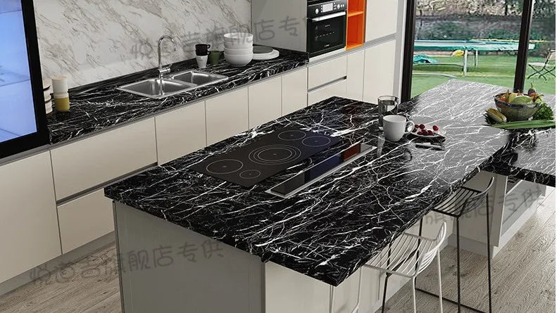 Black Wood Grain PVC Wallpaper – Self-Adhesive Film for Kitchen Cabinets