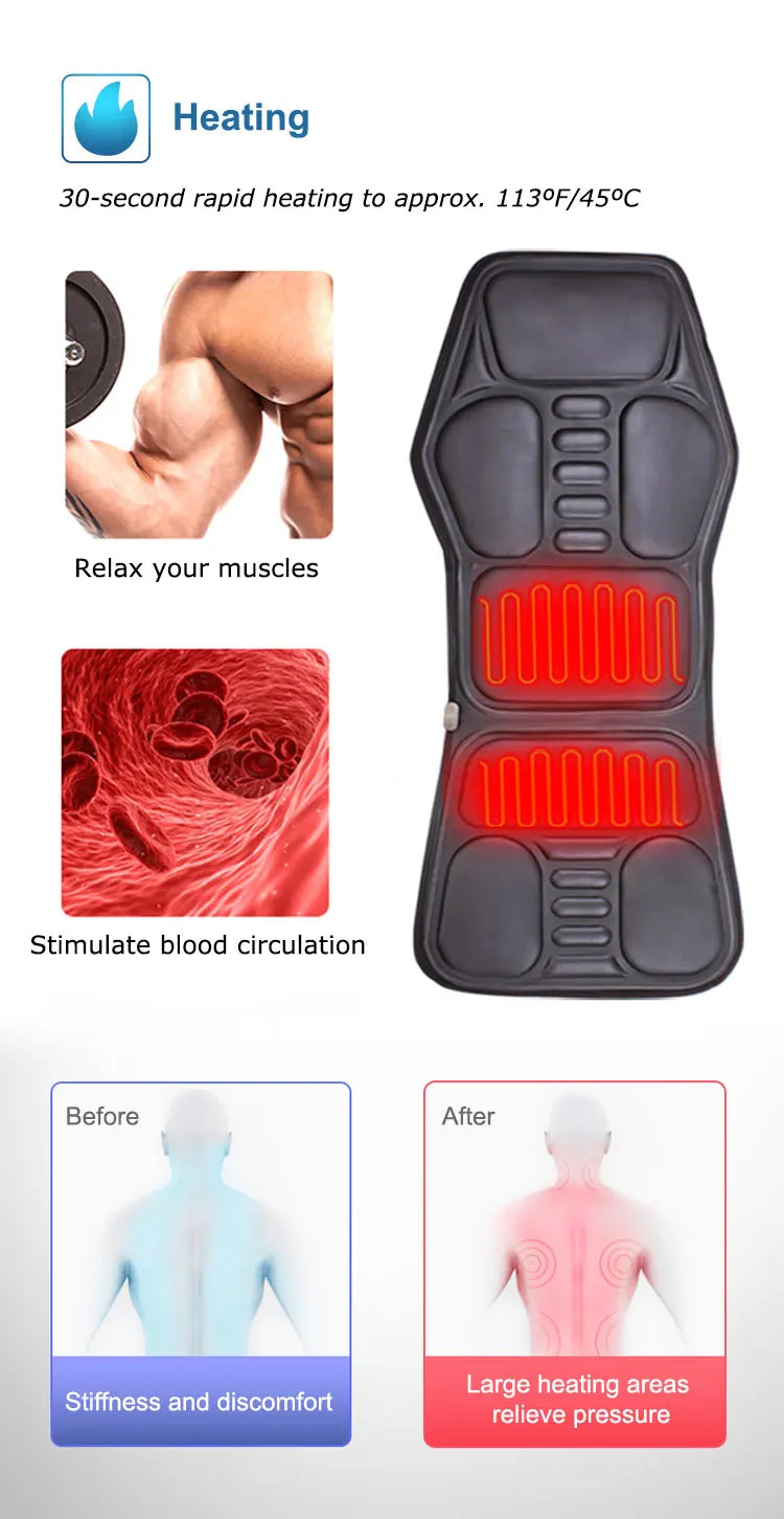 Electric Back Massage Cushion – Heating Vibrator for Home Office Pain Relief