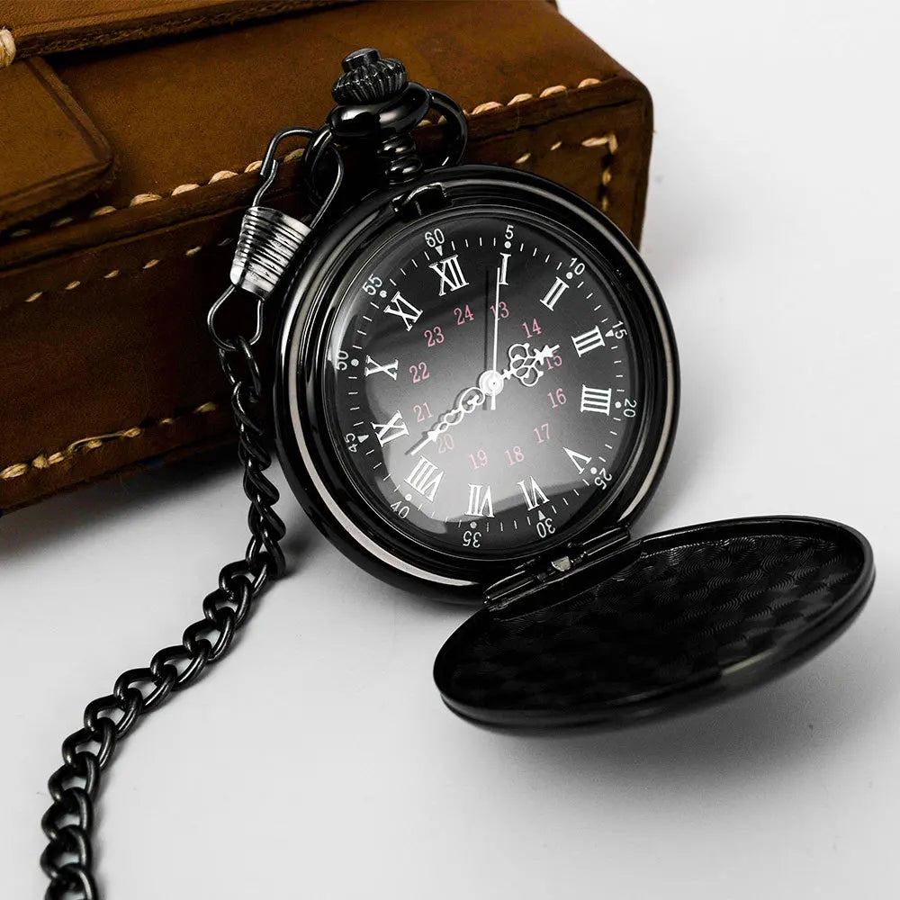 Vintage Roman Numeral Pocket Watch – 37cm Steel Fob Chain for Men and Women