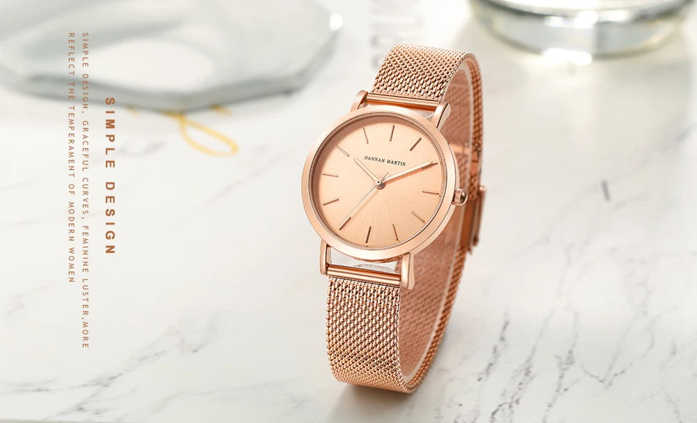 Rose Gold Stainless Steel Watch – Japan Quartz Waterproof for Ladies