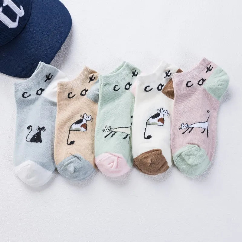 Cute Cat Ankle Socks – Cartoon Animal Kitten Cotton Hosiery for Women