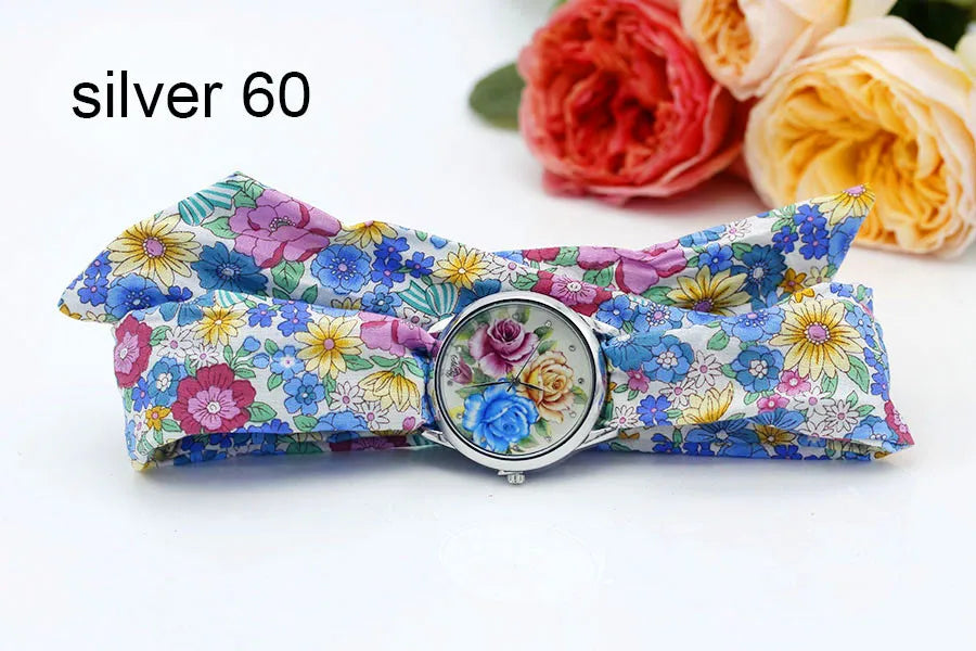 Fabric Wristwatch – Silver Quartz Analog Timepiece for Women