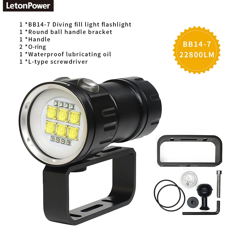 Underwater LED Photography Light – 20000LM Waterproof Video Torch for Diving
