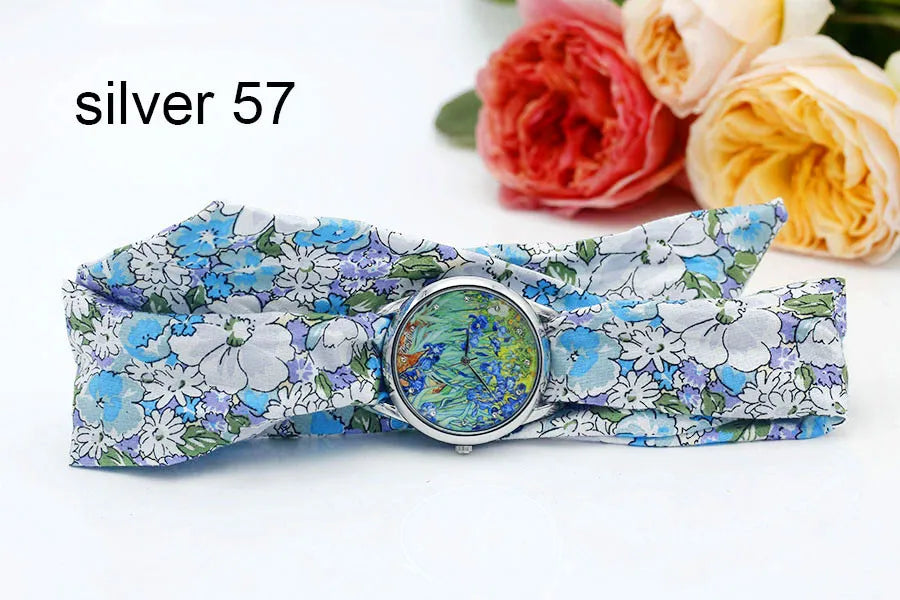 Fabric Wristwatch – Silver Quartz Analog Timepiece for Women