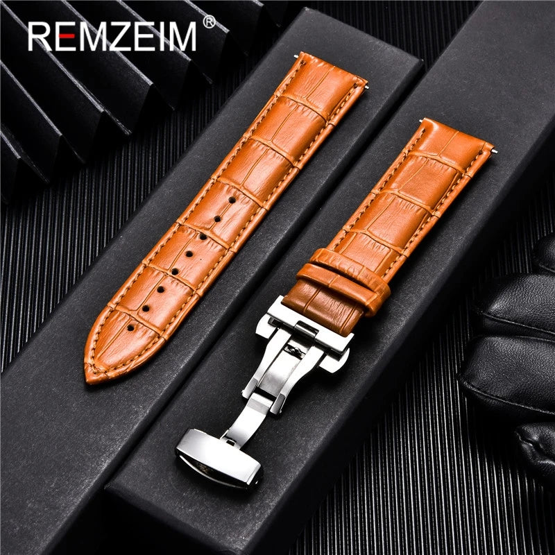 Genuine Calfskin Leather Watch Strap – Butterfly Buckle for Business