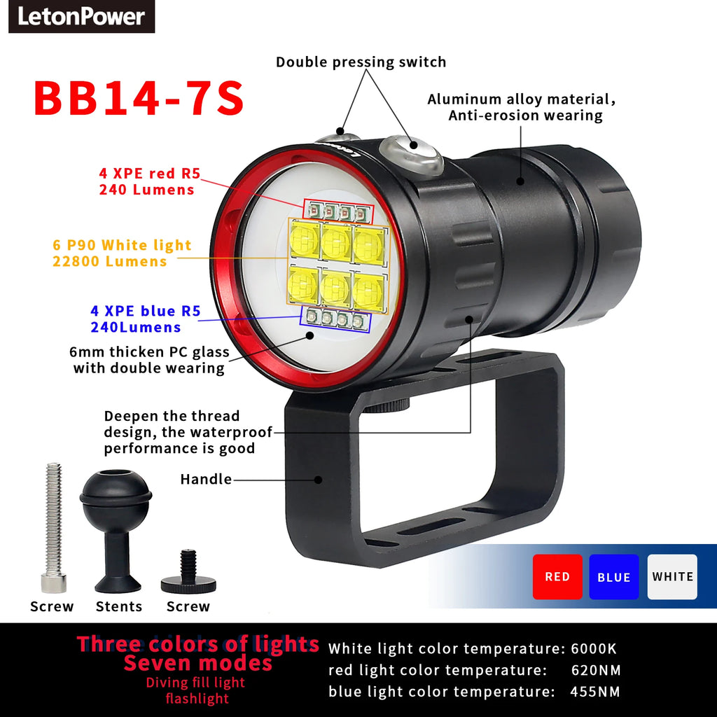 Underwater LED Photography Light – 20000LM Waterproof Video Torch for Diving
