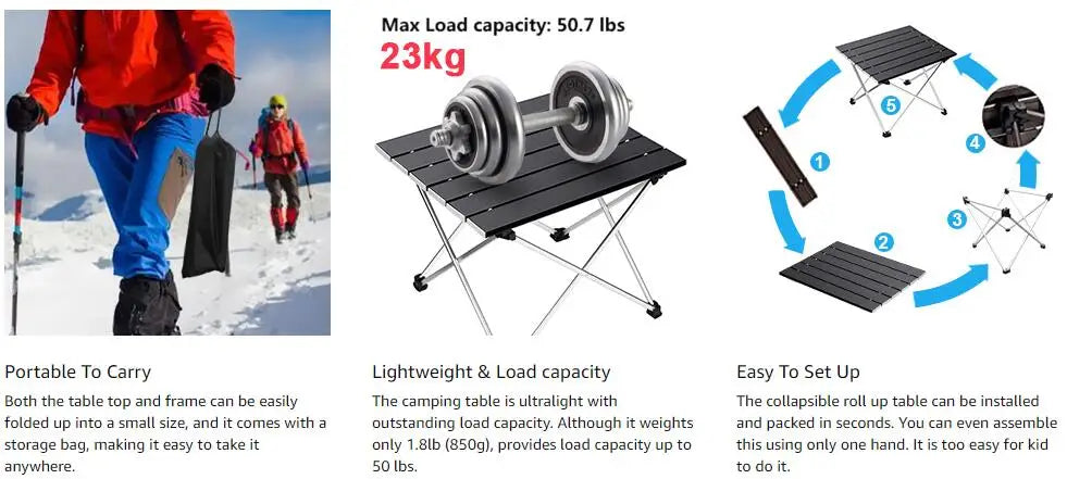 Portable Aluminum Camping Table – Foldable Outdoor Desk for Picnic and BBQ