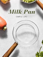 Glass Milk Pot with Wooden Handle – Heat Resistant Cookware for Kitchen Use