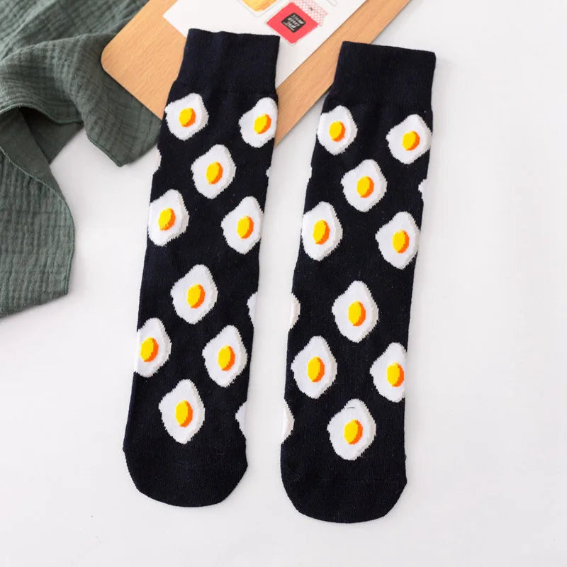 Novelty Food Print Crew Socks – Funny Cartoon Cotton Socks for Casual Wear