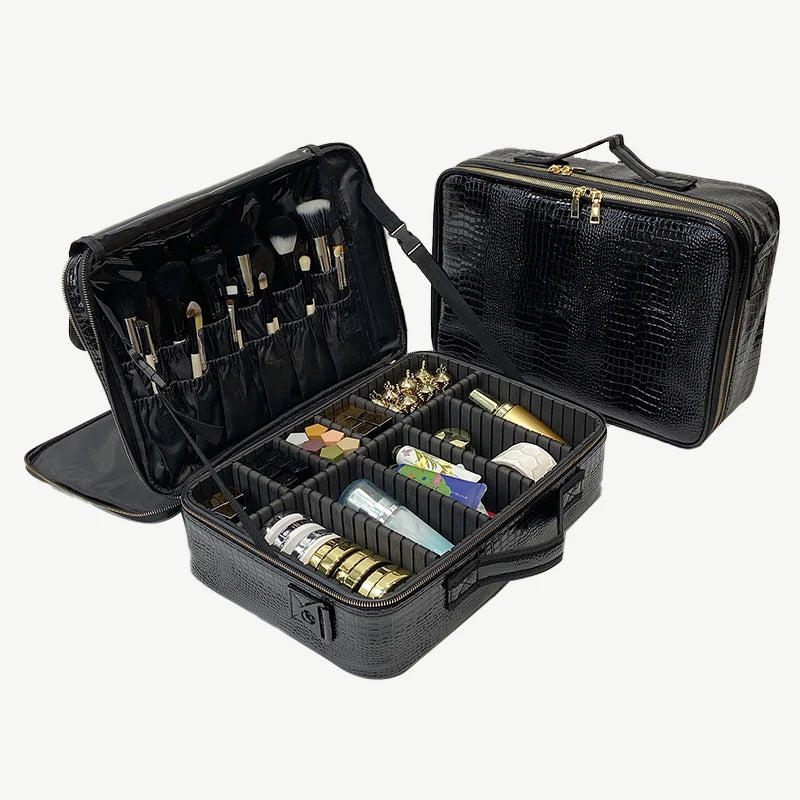 Large PU Leather Makeup Case – Professional Storage for Travel and Cosmetics