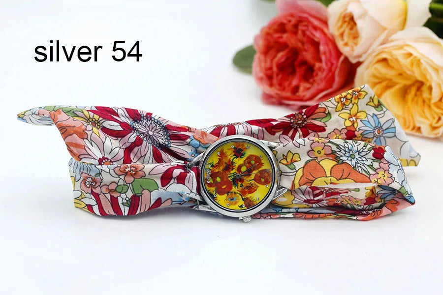 Fabric Wristwatch – Silver Quartz Analog Timepiece for Women