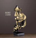 Abstract Thinker Resin Statue – Gold Silence Face Sculpture for Home Decor