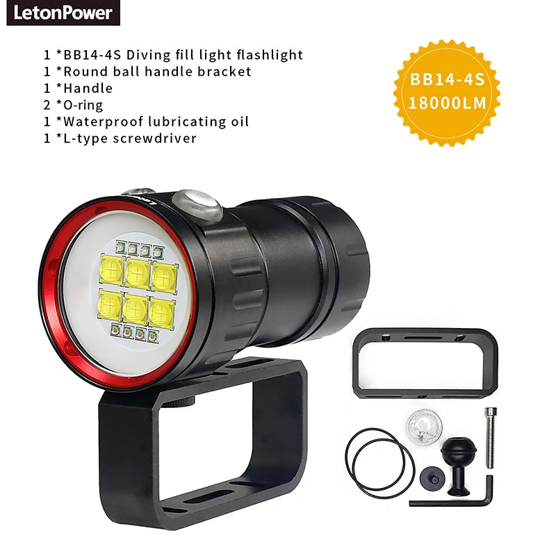 Underwater LED Photography Light – 20000LM Waterproof Video Torch for Diving