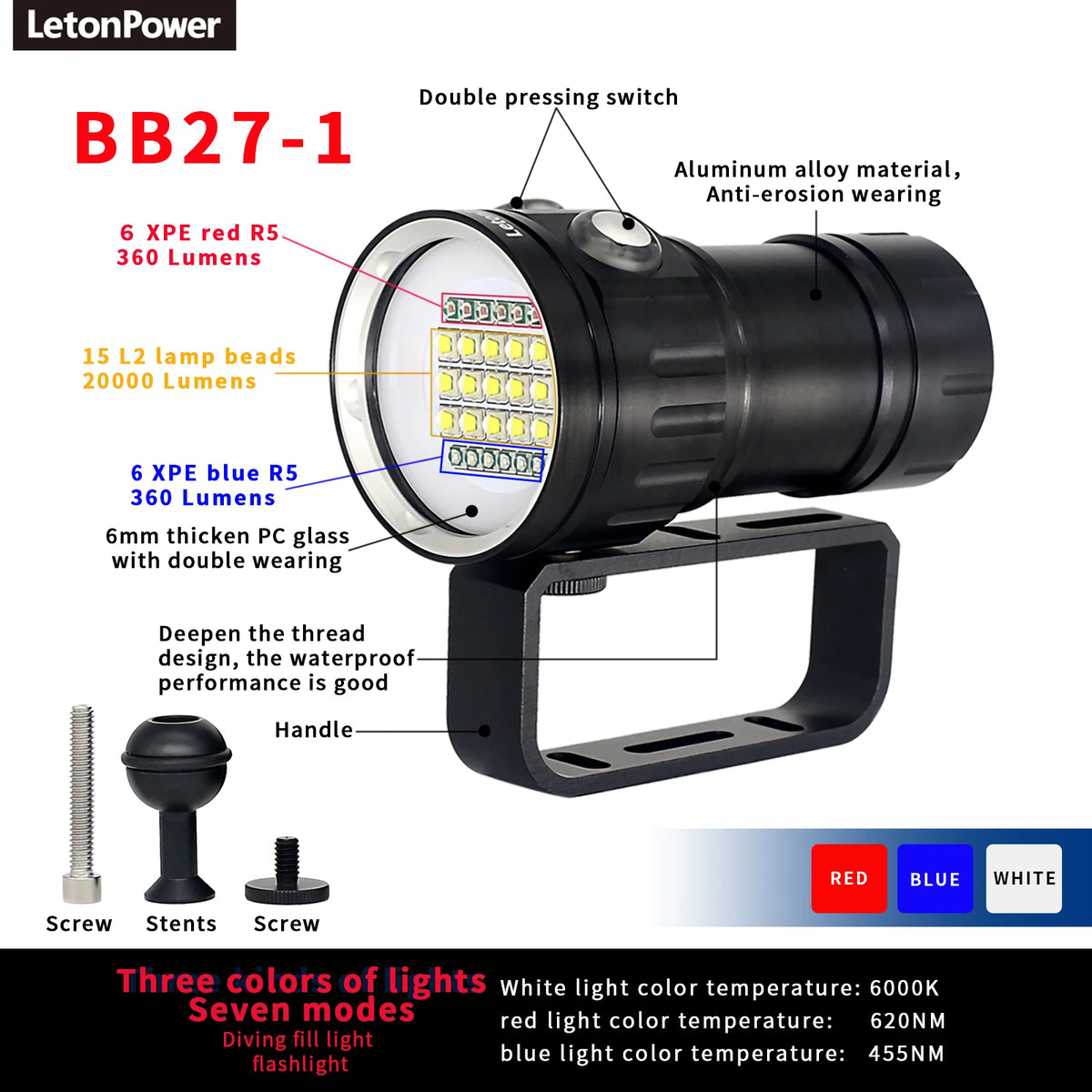 Underwater LED Photography Light – 20000LM Waterproof Video Torch for Diving