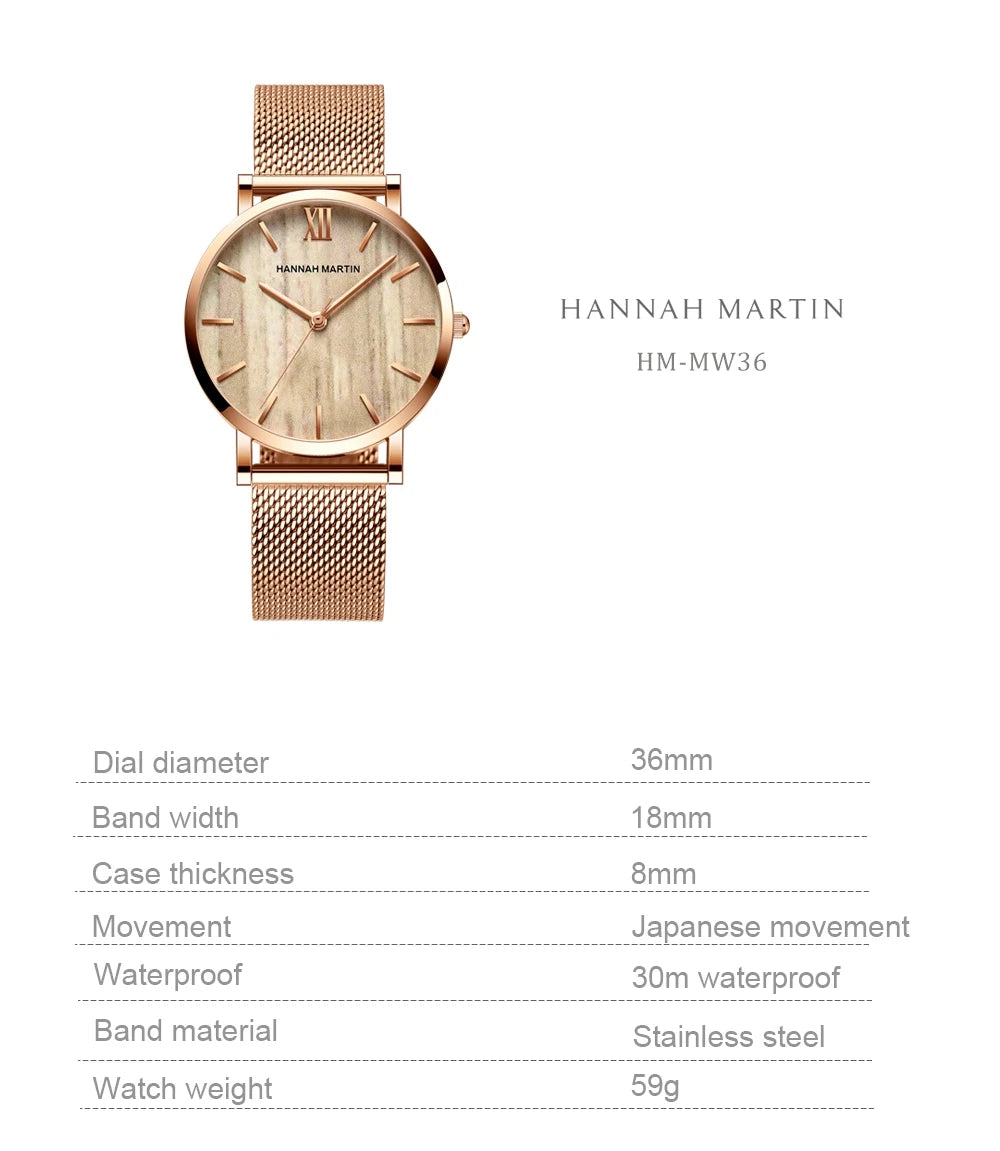 Rose Gold Stainless Steel Watch – Japan Quartz Waterproof for Ladies