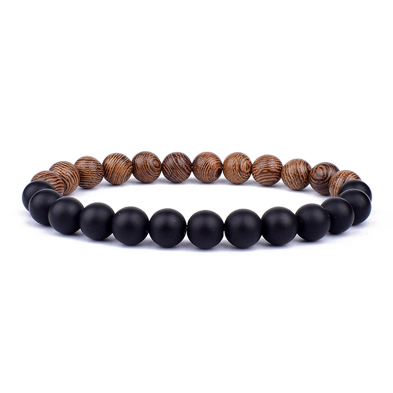 Lava Stone and Wood Bead Bracelet – 8mm Tibetan Buddha Jewelry for Men and Women