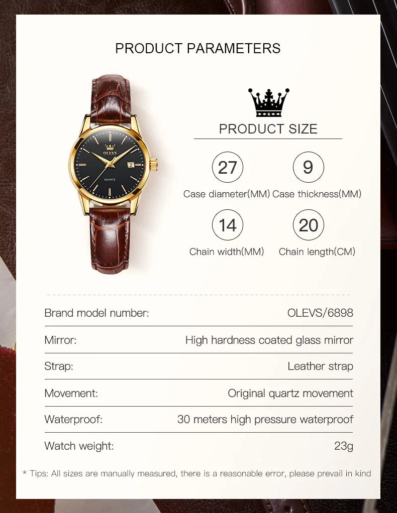 OLEVS Quartz Wristwatch – Leather Strap for Business Casual Wear