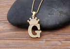 Copper Zircon Initial Crown Necklace – Hip-Hop Alphabet Jewelry for Men and Women