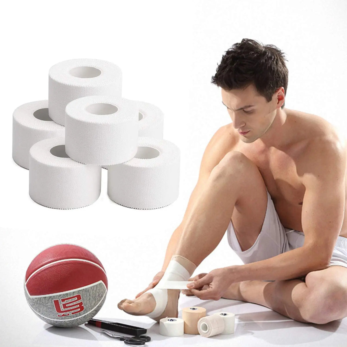 White Cotton Athletic Tape – Adhesive Sport Bandage for Muscle Support
