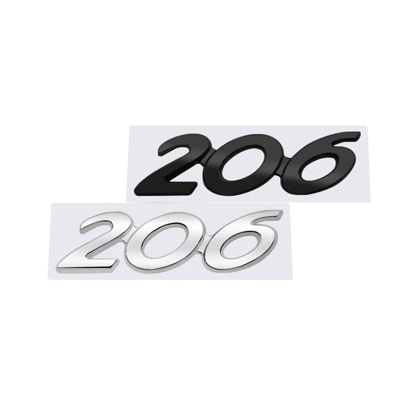 Metal Car Emblem Badge – Glossy Black Chrome Decal for Peugeot 206 Accessories