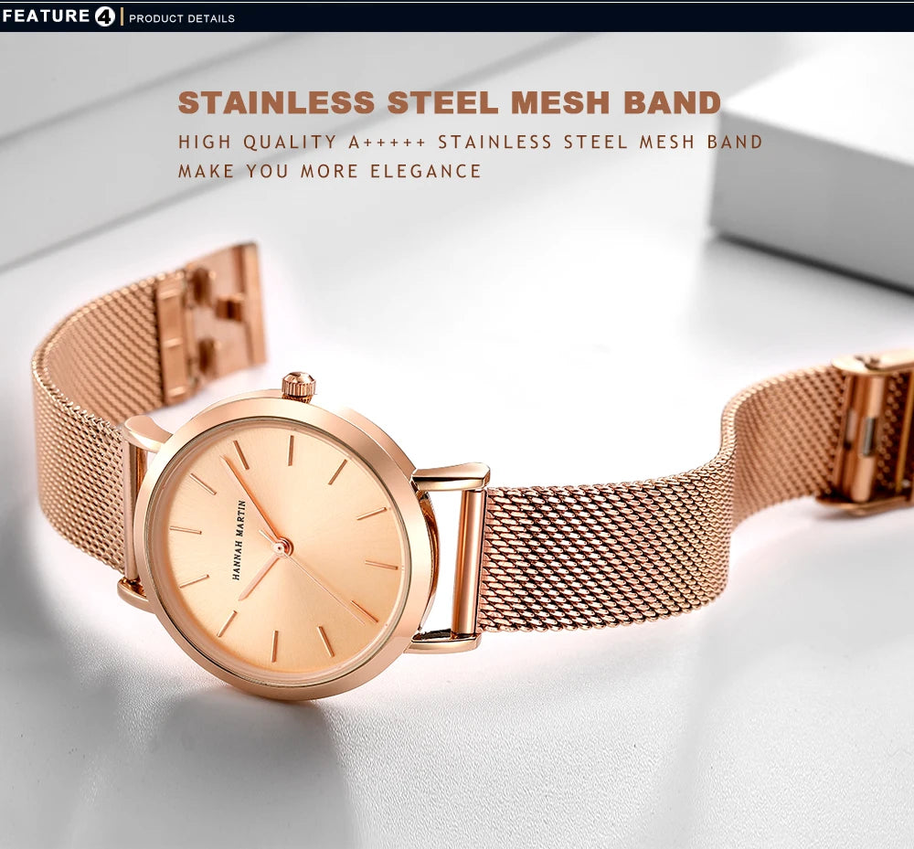 Rose Gold Stainless Steel Watch – Japan Quartz Waterproof for Ladies