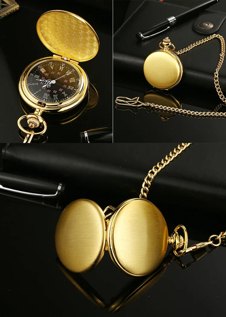 Vintage Roman Numeral Pocket Watch – 37cm Steel Fob Chain for Men and Women