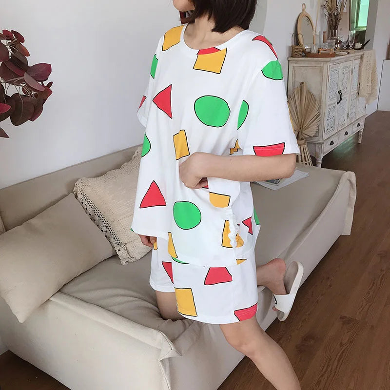 Crayon Shin-chan Cotton Pajama Set – Summer Sleepwear for Couples