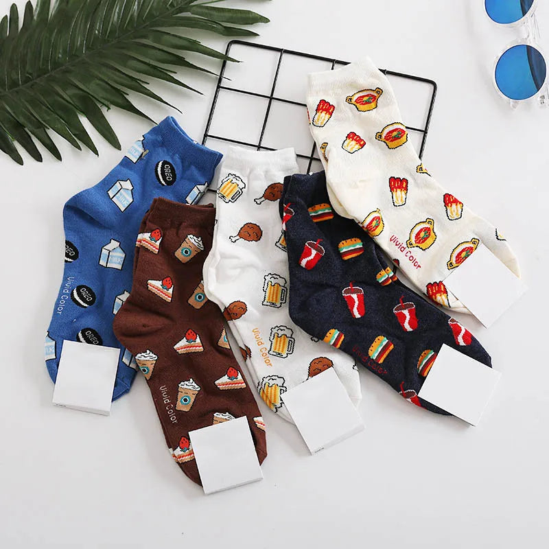 Novelty Food Print Crew Socks – Funny Cartoon Cotton Socks for Casual Wear