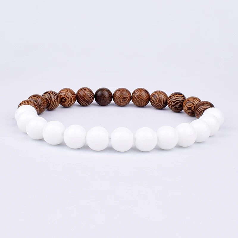 Lava Stone and Wood Bead Bracelet – 8mm Tibetan Buddha Jewelry for Men and Women