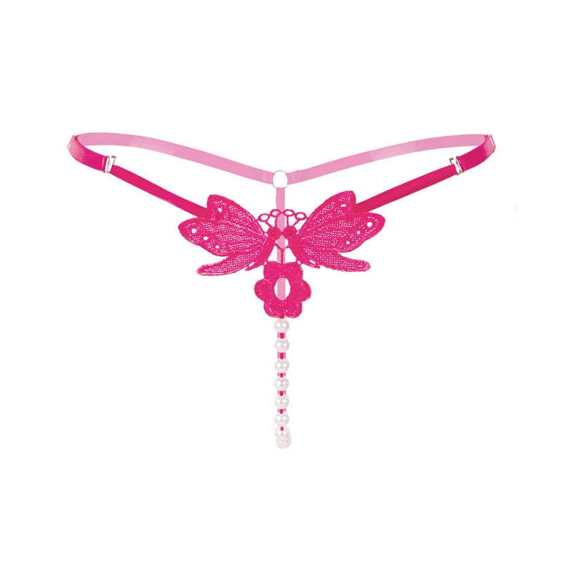 Lace G-String Thong – Pearl Back Bow Details for Sexy Lingerie