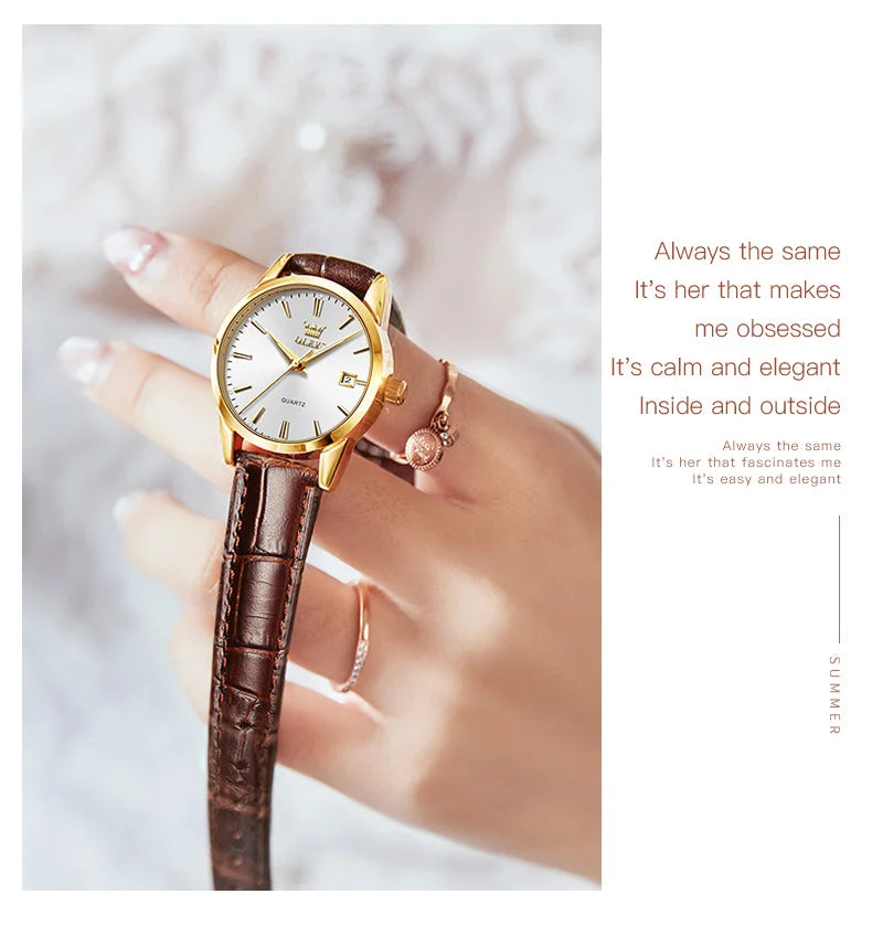 OLEVS Quartz Wristwatch – Leather Strap for Business Casual Wear