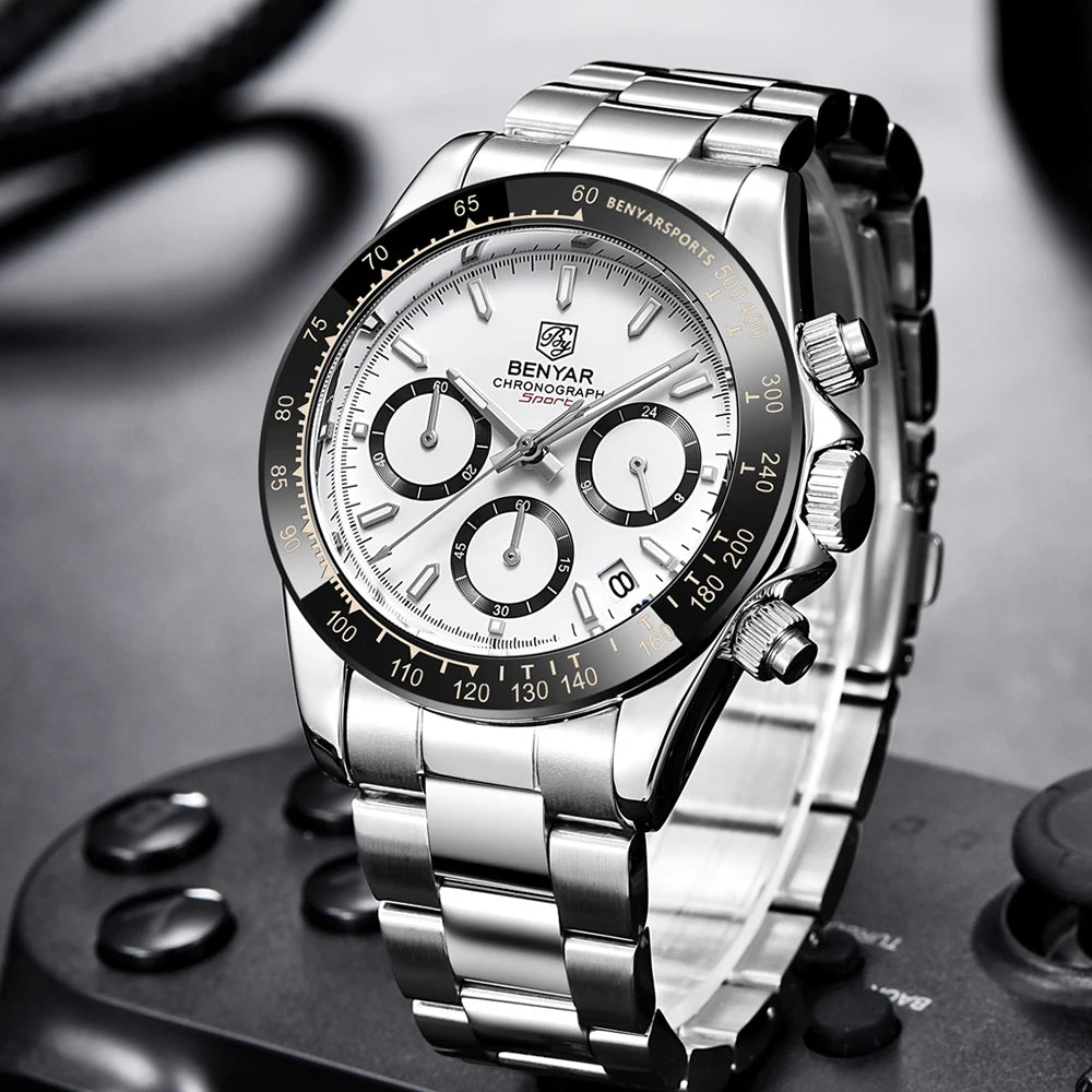 BENYAR Stainless Steel Chronograph Watch – Luxury Quartz for Men