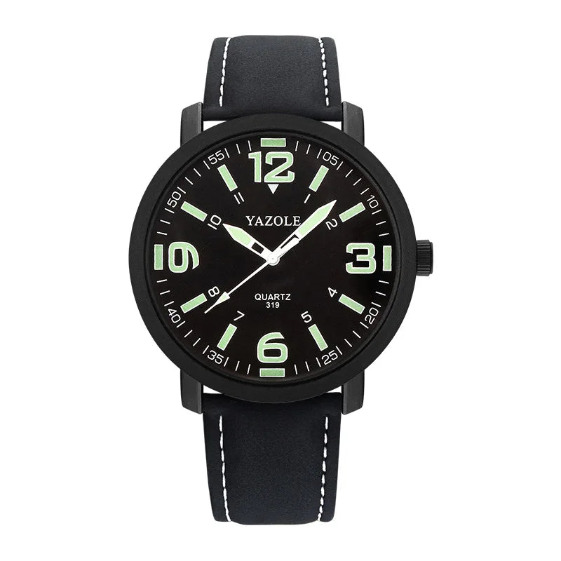 Leather Quartz Men Watch – Night Light Dial for Business Casual Attire