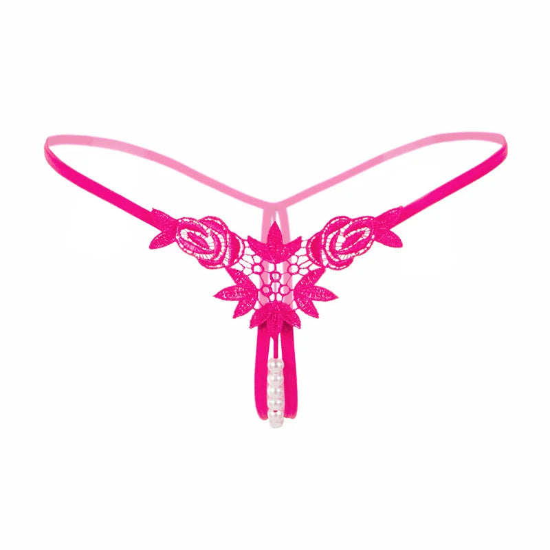 Lace G-String Thong – Pearl Back Bow Details for Sexy Lingerie