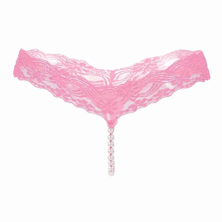 Lace G-String Thong – Pearl Back Bow Details for Sexy Lingerie