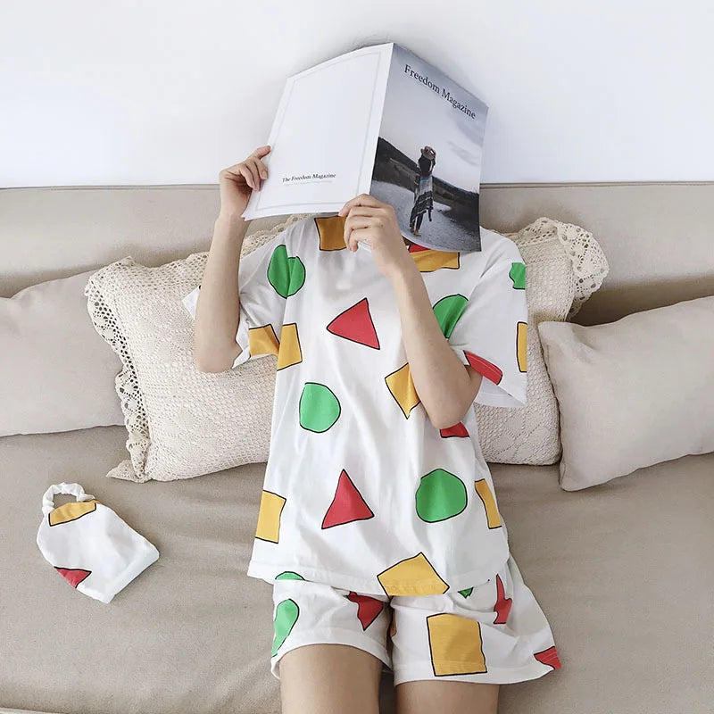 Crayon Shin-chan Cotton Pajama Set – Summer Sleepwear for Couples