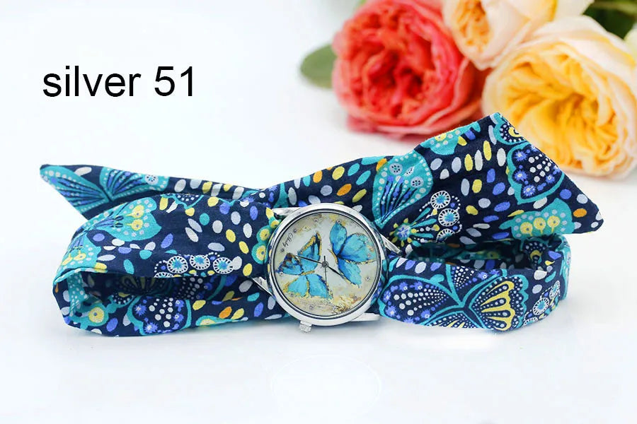 Fabric Wristwatch – Silver Quartz Analog Timepiece for Women