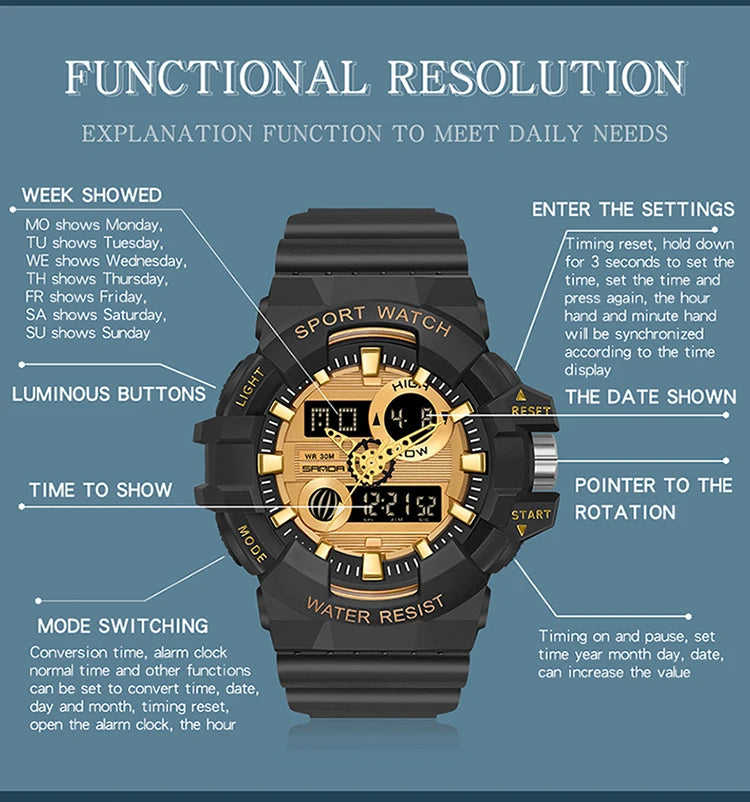 Digital Sports Watch – Waterproof LED Military Timepiece for Outdoor Men