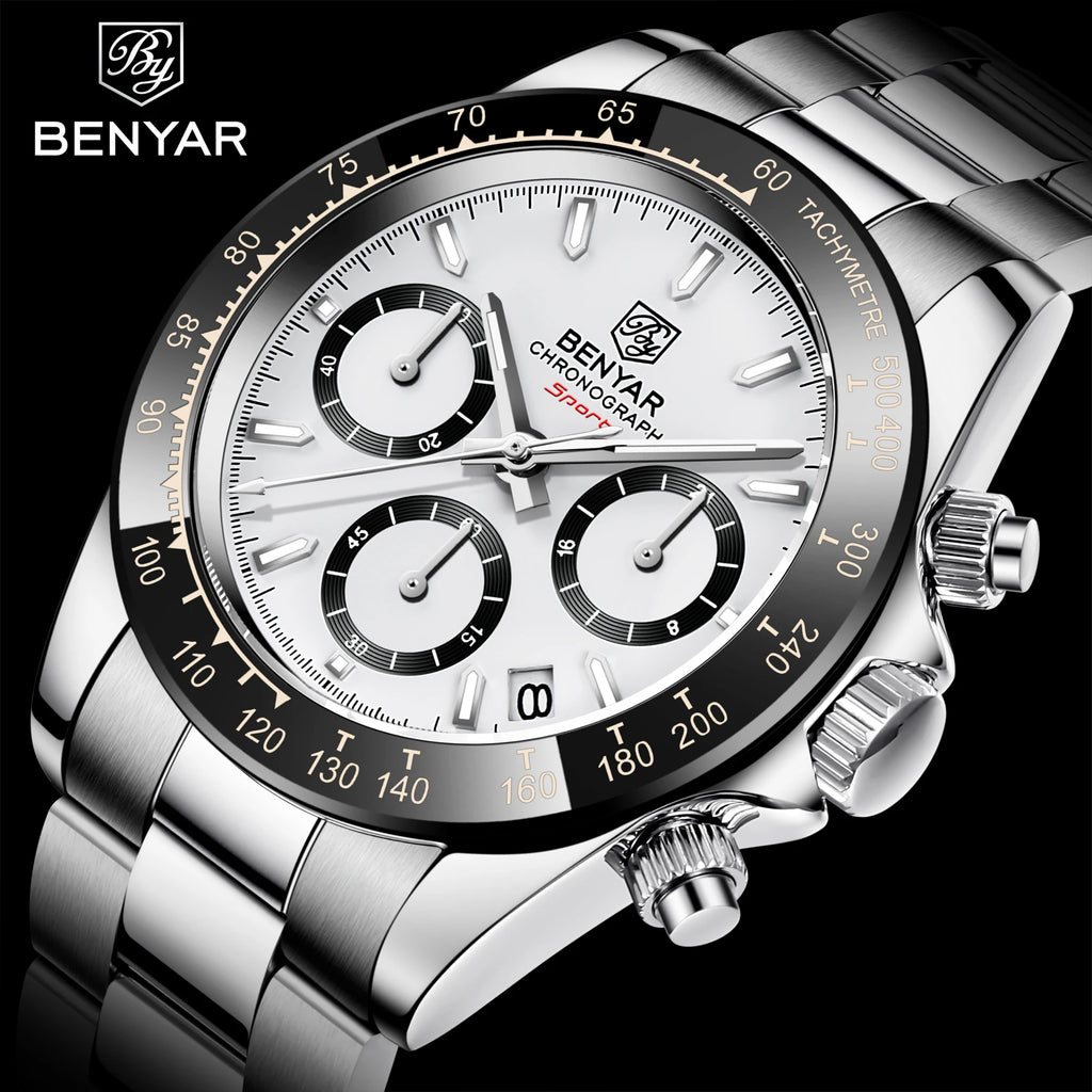 BENYAR Stainless Steel Chronograph Watch – Luxury Quartz for Men