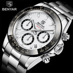 BENYAR Stainless Steel Chronograph Watch – Luxury Quartz for Men