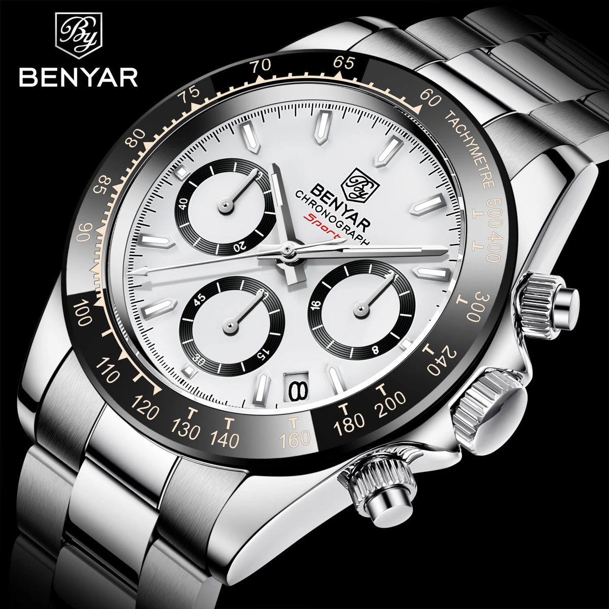 BENYAR Stainless Steel Chronograph Watch – Luxury Quartz for Men