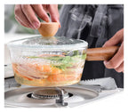 Glass Milk Pot with Wooden Handle – Heat Resistant Cookware for Kitchen Use