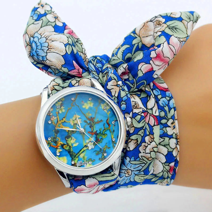 Fabric Wristwatch – Silver Quartz Analog Timepiece for Women