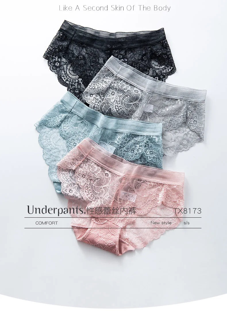 Seamless Lace Thong Panties – Low-Rise Cotton Crotch Lingerie for Women