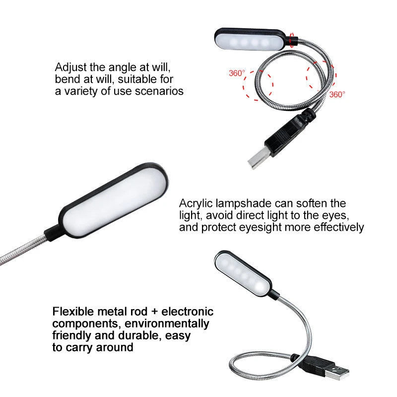 Portable 4 LED Book Lamp – USB Rechargeable Light for Reading and Travel