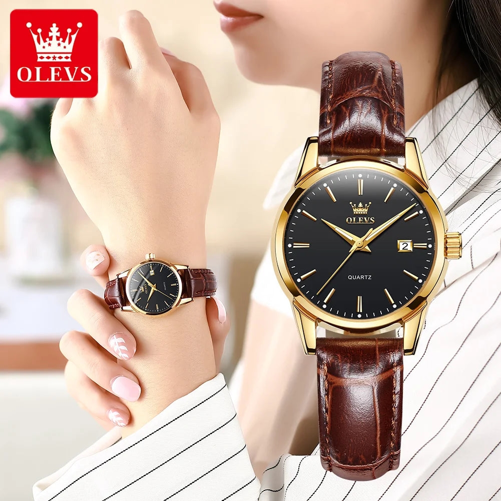 OLEVS Quartz Wristwatch – Leather Strap for Business Casual Wear